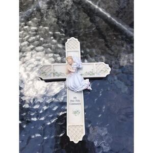 Vintage Christian My First Holy Communion Little Blonde Girl Praying Wall Cross